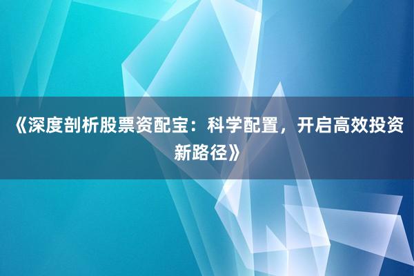 《深度剖析股票资配宝：科学配置，开启高效投资新路径》