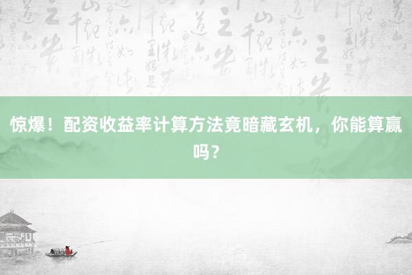 惊爆！配资收益率计算方法竟暗藏玄机，你能算赢吗？