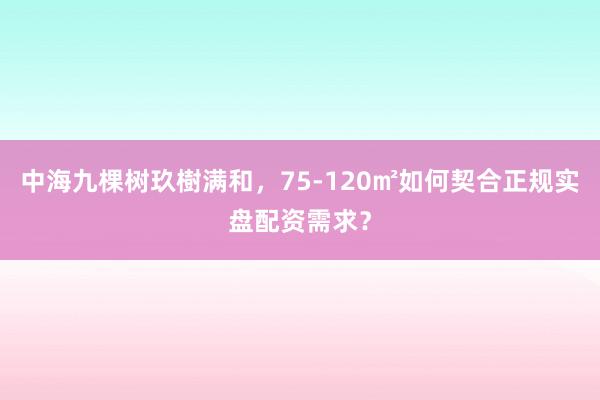 中海九棵树玖樹满和，75-120㎡如何契合正规实盘配资需求？