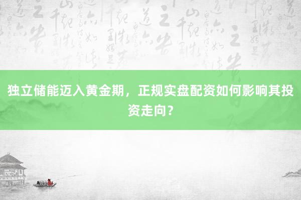独立储能迈入黄金期,正规实盘配资如何影响其投资走向?