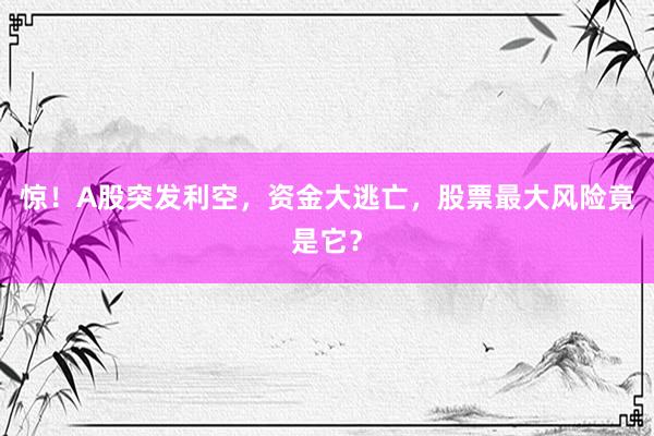 惊！A股突发利空，资金大逃亡，股票最大风险竟是它？