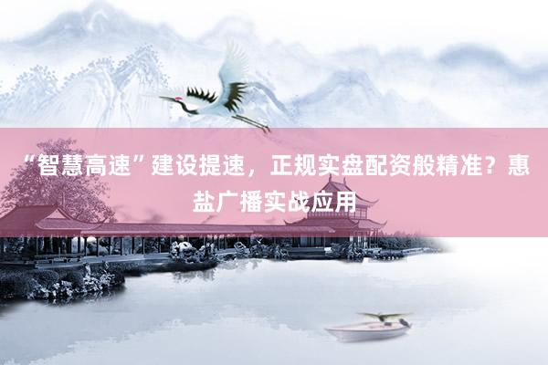 “智慧高速”建设提速，正规实盘配资般精准？惠盐广播实战应用
