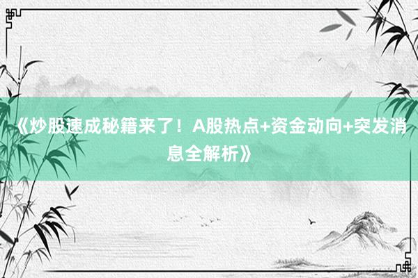 《炒股速成秘籍来了！A股热点+资金动向+突发消息全解析》