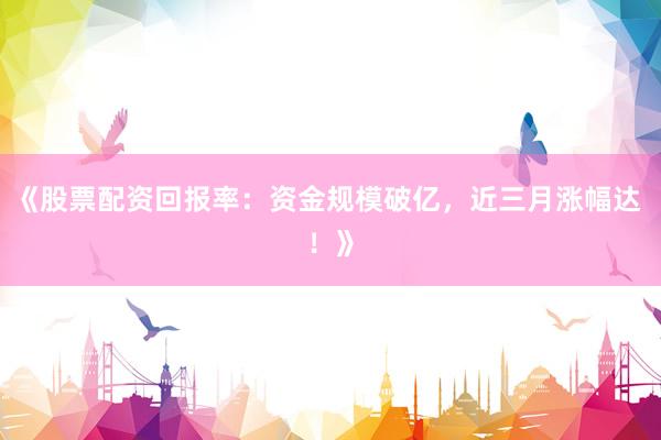 《股票配资回报率：资金规模破亿，近三月涨幅达 ！》
