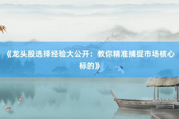 《龙头股选择经验大公开：教你精准捕捉市场核心标的》