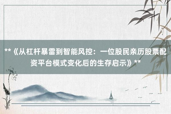 **《从杠杆暴雷到智能风控：一位股民亲历股票配资平台模式变化后的生存启示》**