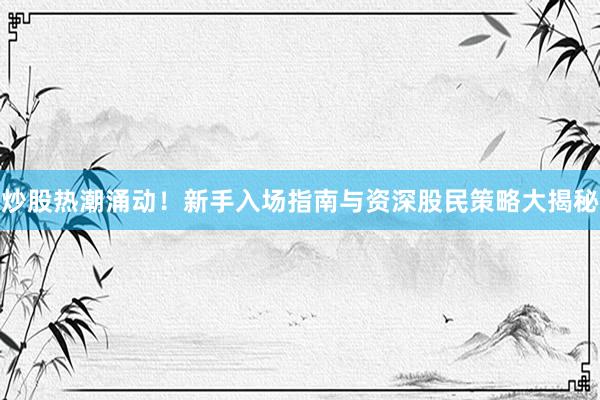 炒股热潮涌动！新手入场指南与资深股民策略大揭秘